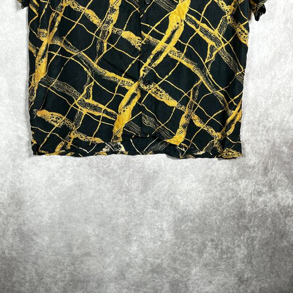 Perry Richards Silk Shirt Mens Medium Black Yellow Abstract Print Button Up Club - Picture 3 of 10